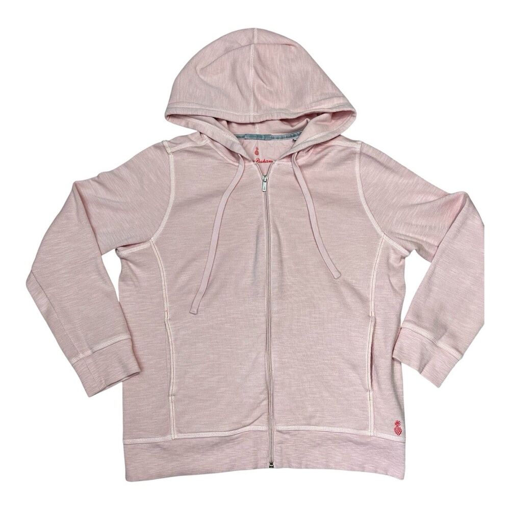 Tommy Bahama Tobago Bay Hoodie Womens L Pink Full Zip Slub Pima Cotton Coastal